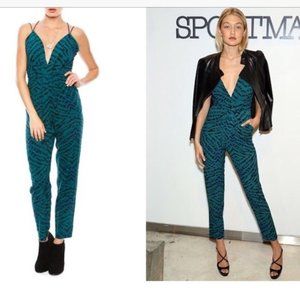 Lovers + Friends My Way Teal Green Print Jumpsuit